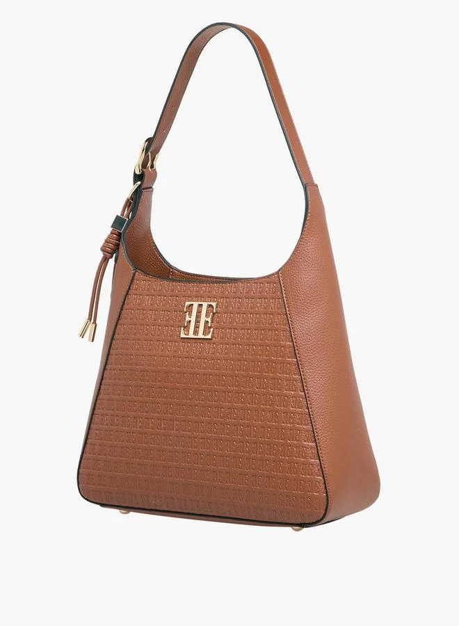 ELLE Monogram Embossed Shoulder Bag with Handle and Zip Closure