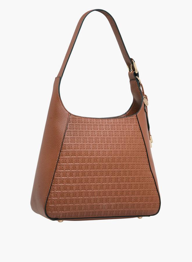 ايل حقيبة كتف بنقش شعار مع مقبض وسحاب إغلاق - Image 3