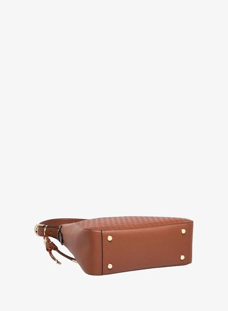 ELLE BROWN Monogram Embossed Shoulder Bag with Handle and Zip Closure for Women | Best Price UAE