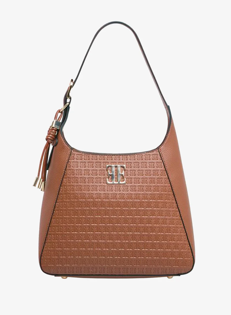 Monogram Embossed Shoulder Bag with Handle and Zip Closure