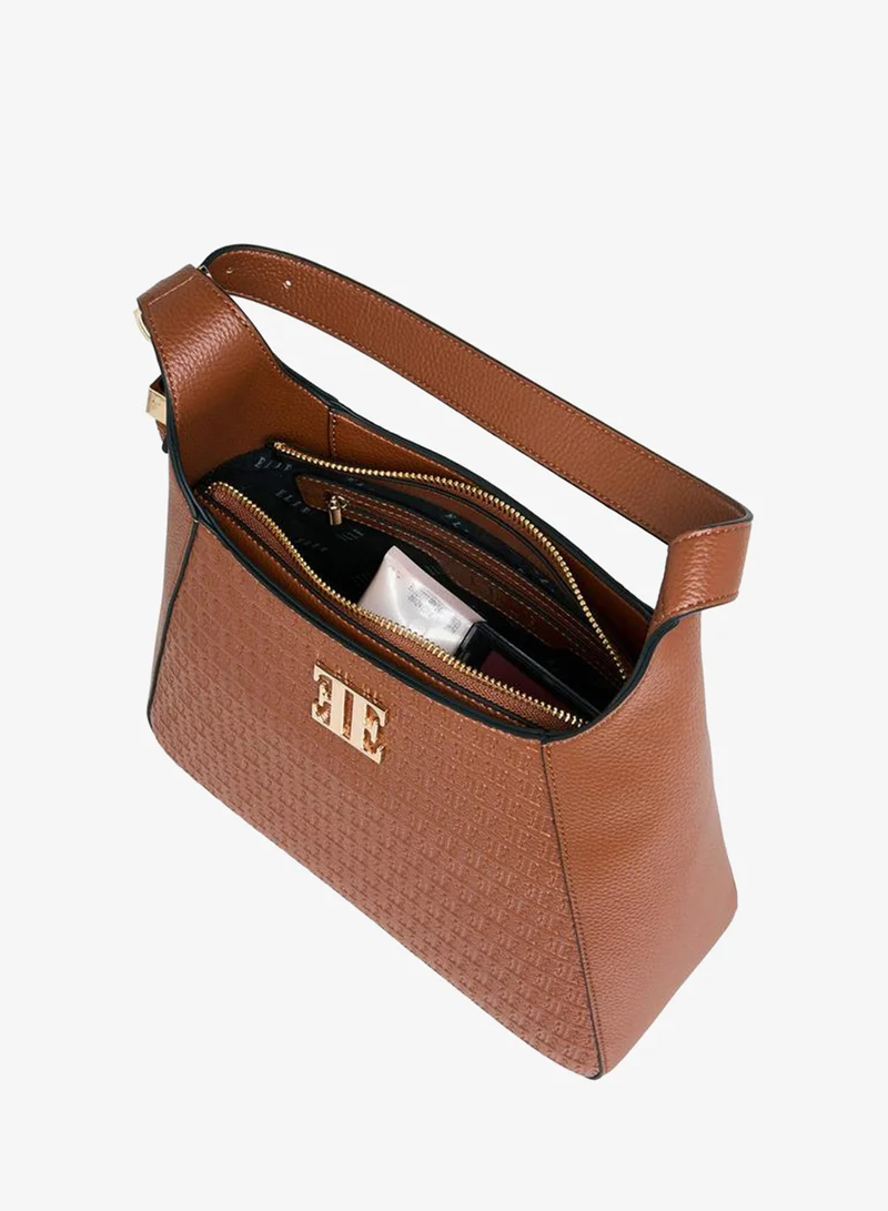ELLE BROWN Monogram Embossed Shoulder Bag with Handle and Zip Closure for Women | Best Price UAE