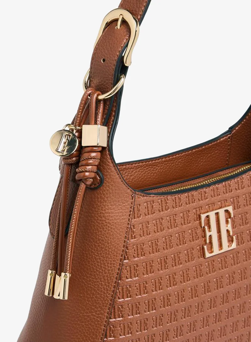 ELLE BROWN Monogram Embossed Shoulder Bag with Handle and Zip Closure for Women | Best Price UAE