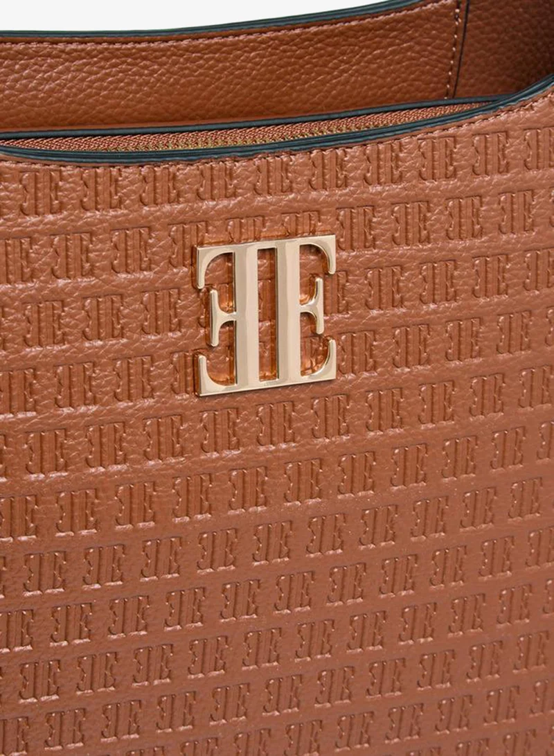 ELLE BROWN Monogram Embossed Shoulder Bag with Handle and Zip Closure for Women | Best Price UAE