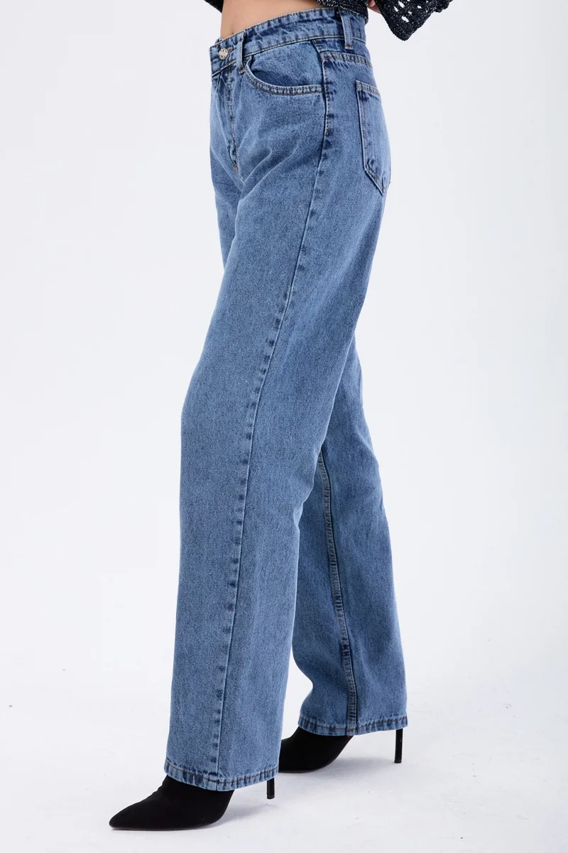 Tofisa 23666-DARK-BLUE-SNOW High Waist Palazzo Jeans