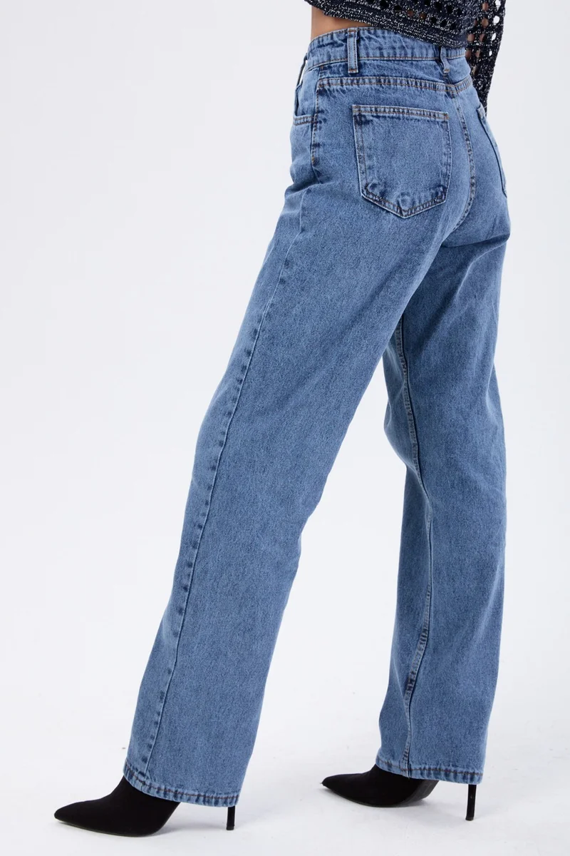 Tofisa 23666-DARK-BLUE-SNOW High Waist Palazzo Jeans