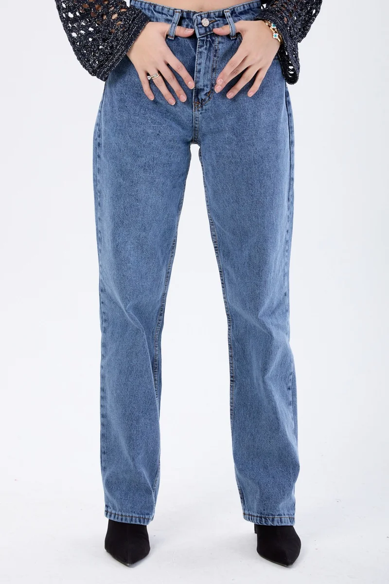 Tofisa 23666-DARK-BLUE-SNOW High Waist Palazzo Jeans