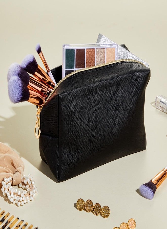 جلامليلي مجموعة حقائب مكياج من الجلد الصناعي من Glamlily، ثلاث حقائب سفر بسحاب، حقائب مستحضرات تجميل (3 ألوان محايدة) - Image 2