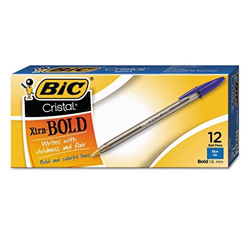 BIC MSB11BE Cristal Xtra Bold Ballpoint Stick Pen, Blue Ink, 1.6mm, Bold, Dozen - Image 5