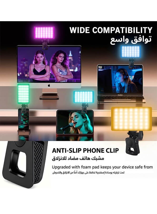 بليزار إضاءة تصوير سيلفي للهاتف RGB بـ 138 لمبة LED، إضاءة كاميرا ألوان كاملة 360 درجة مع مشبك، قابلة للشحن 180 دقيقة لتسجيل الفيديو/آيفون/تيك توك/المكياج/سناب شات - Image 4
