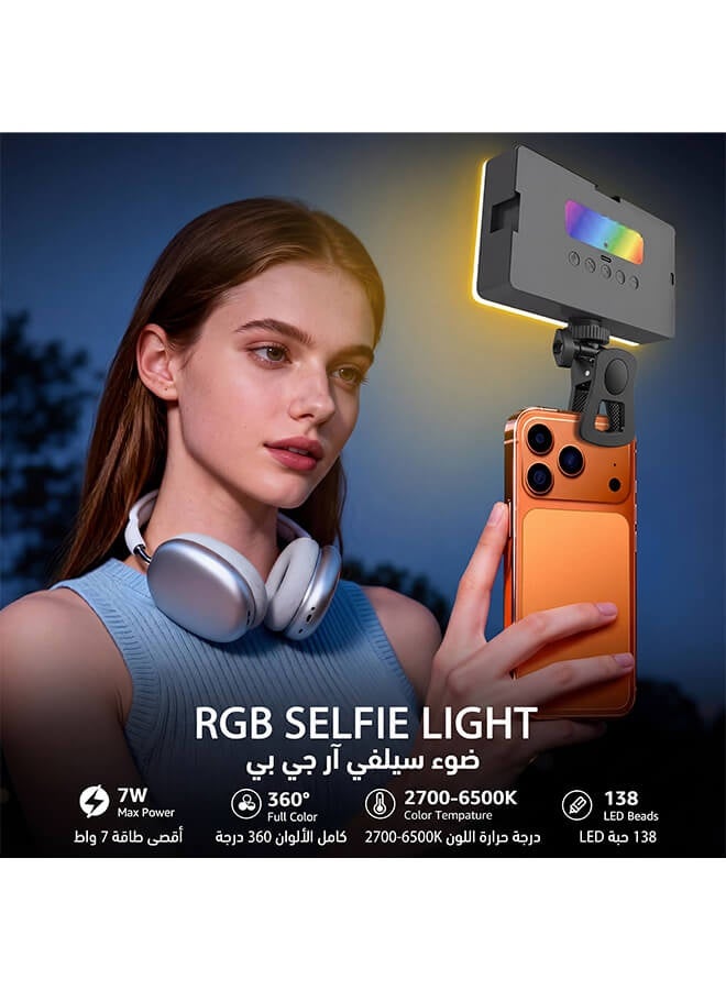 بليزار إضاءة تصوير سيلفي للهاتف RGB بـ 138 لمبة LED، إضاءة كاميرا ألوان كاملة 360 درجة مع مشبك، قابلة للشحن 180 دقيقة لتسجيل الفيديو/آيفون/تيك توك/المكياج/سناب شات - Image 2