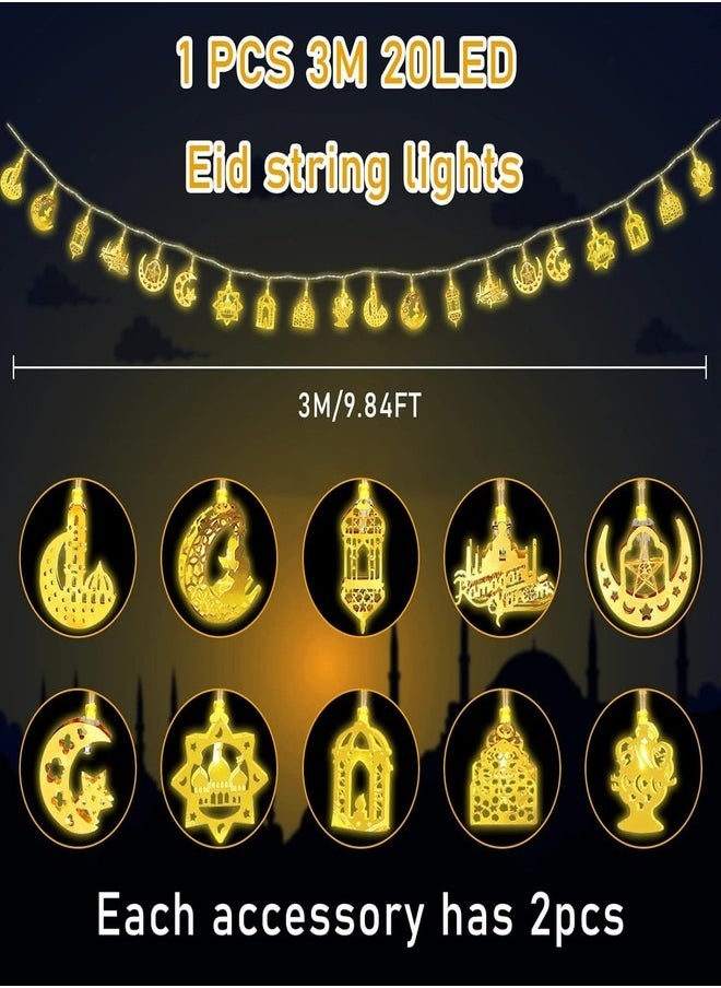 Tiokkss Ramadan Decorations for Home 3M 20 LED Ramadan Lights, Ramadan Lanterns Lights Battery Box Powered 2 Modes, Golden LED Ramadan Home Decoration Lights Party Accessories  - Image 2