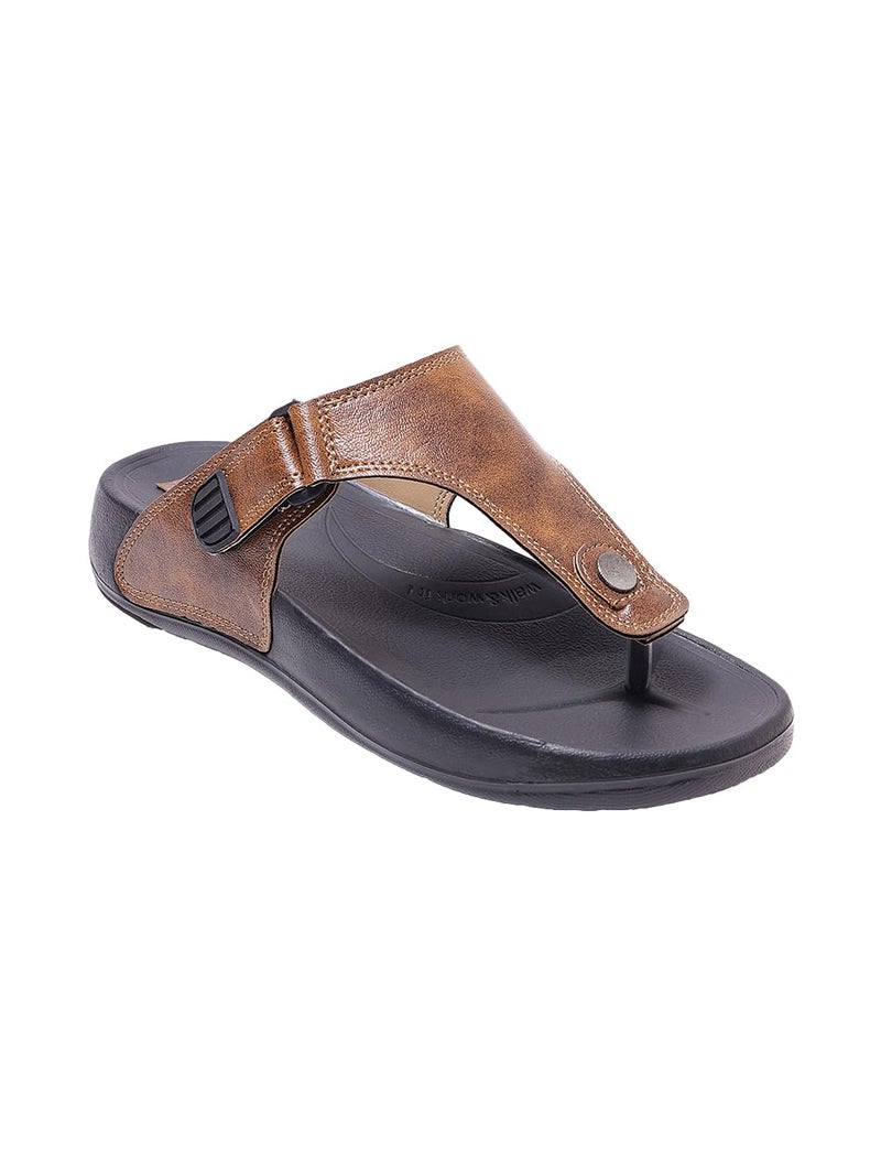 WELCOME Soft Men's Slippers with Cushion FootBed for Adult | Comfortable & Light Weight | Stylish & Anti-Skid | Waterproof & Regular Flip Flops for Gents/Boys, M-GLF-21-BLK-TAN_7 - Image 1