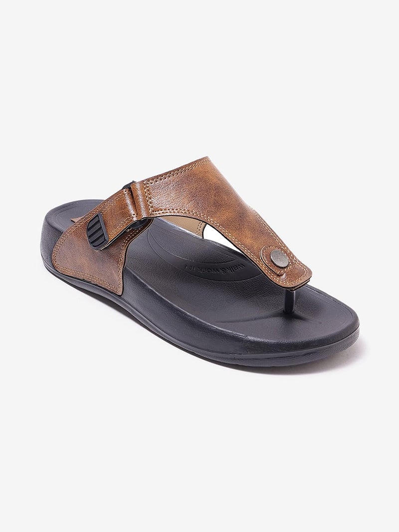 WELCOME Soft Men's Slippers with Cushion FootBed for Adult | Comfortable & Light Weight | Stylish & Anti-Skid | Waterproof & Regular Flip Flops for Gents/Boys, M-GLF-21-BLK-TAN_7 - Image 3