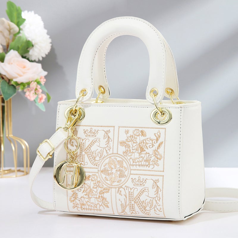 Bag Women'S New Embroidered Hand Carrying Macaron Light Luxury Small Square Bag Elegant Simple Trendy Shoulder Crossbody Bag Handbag - Image 2