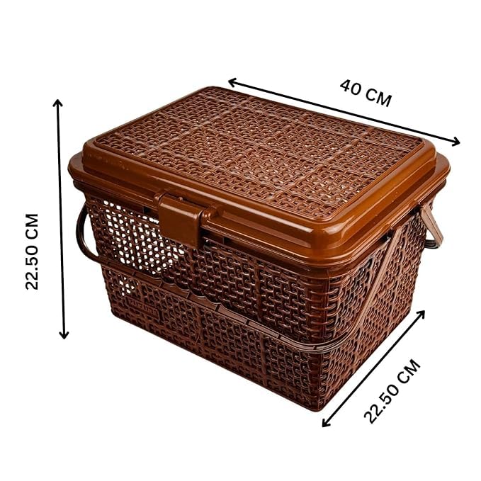 Go Hooked منظم تخزين النزهات متعدد الاستخدامات Go Hooked | صندوق تخزين بلاستيكي بعرض 40 سم وارتفاع 22.5 سم | حاوية محمولة، متينة، وواسعة للطعام، والأدوات، والضروريات الخارجية بني داكن - Image 3