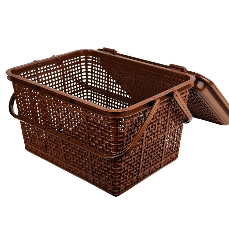 Go Hooked منظم تخزين النزهات متعدد الاستخدامات Go Hooked | صندوق تخزين بلاستيكي بعرض 40 سم وارتفاع 22.5 سم | حاوية محمولة، متينة، وواسعة للطعام، والأدوات، والضروريات الخارجية بني داكن - Image 4