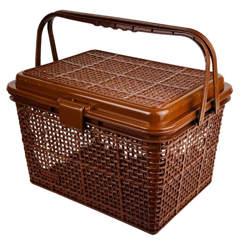 Go Hooked منظم تخزين النزهات متعدد الاستخدامات Go Hooked | صندوق تخزين بلاستيكي بعرض 40 سم وارتفاع 22.5 سم | حاوية محمولة، متينة، وواسعة للطعام، والأدوات، والضروريات الخارجية بني داكن - Image 5