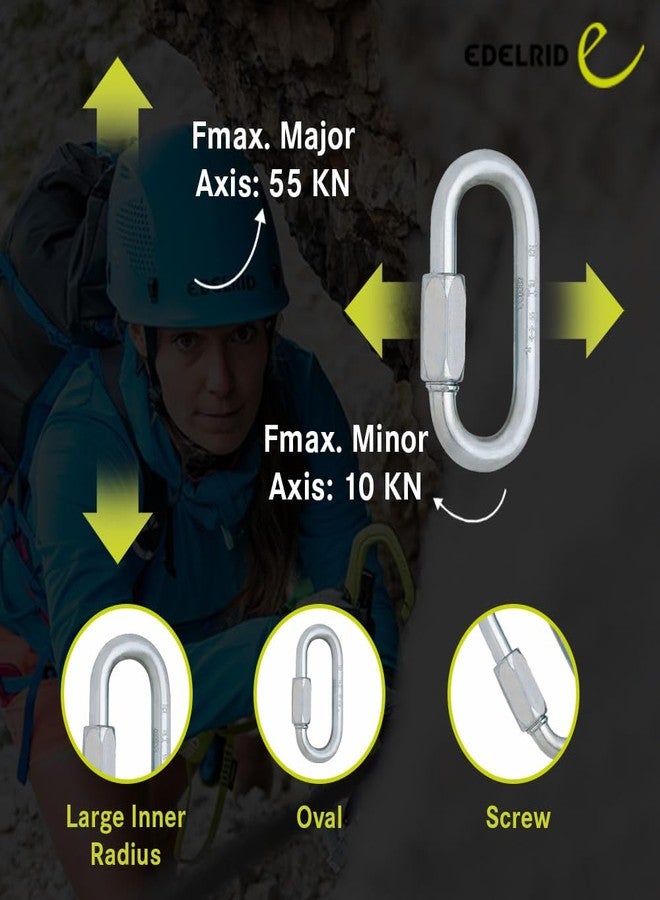 Edelrid Oval Steel Screw Link 10MM - Certified, Heavy-Duty Climbing Carabiner (137g) - CE 0082 Marked - Image 3