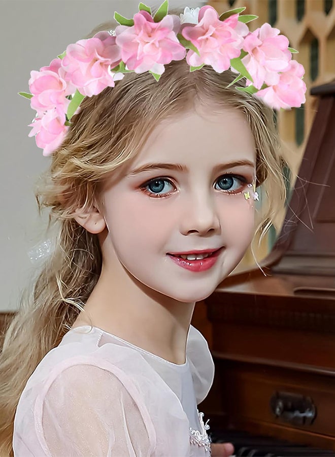 MARGOUN Girls Flower Head Covering Women Bridal Floral Flower Girl Wreath Headpiece Headband for Girls Hair Wreath Flower Headband Headgear Leaf Pink - Image 1
