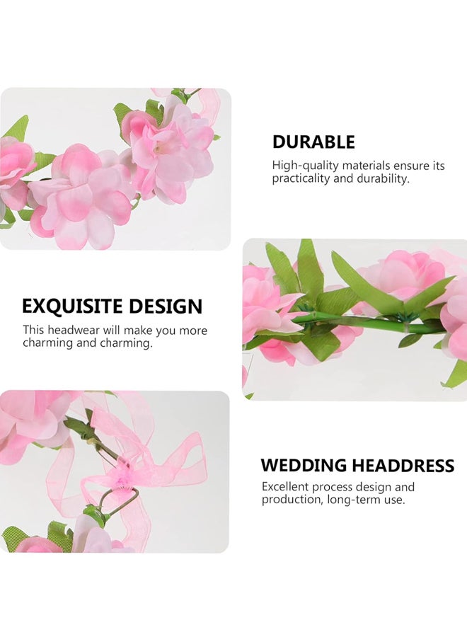 MARGOUN Girls Flower Head Covering Women Bridal Floral Flower Girl Wreath Headpiece Headband for Girls Hair Wreath Flower Headband Headgear Leaf Pink - Image 3
