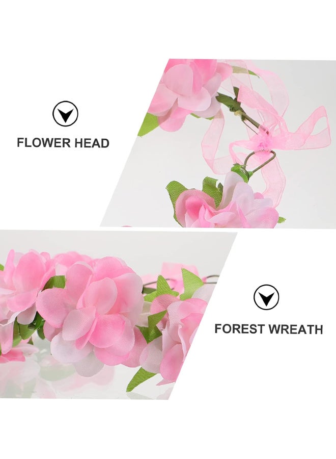 MARGOUN Girls Flower Head Covering Women Bridal Floral Flower Girl Wreath Headpiece Headband for Girls Hair Wreath Flower Headband Headgear Leaf Pink - Image 2