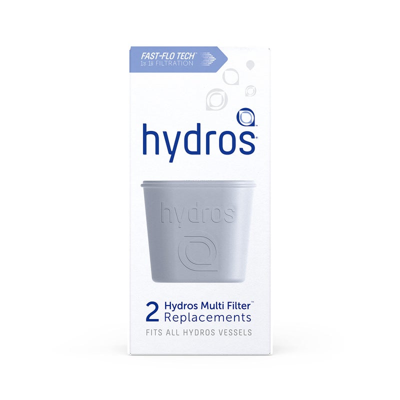 Hydros Hydros Filter Refill 2 Pack Patented Fast Flo Tech Replacement Water Filters for Hydros Pitchers Carafes and Bottles Filters 40 Gallons Each 