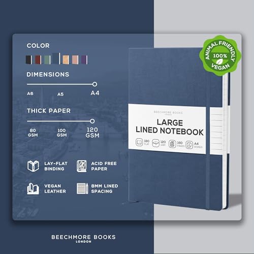 BEECHMORE BOOKS Lined Journal Notebook, 8.5 x 11.5 inch, A4 160 Lined Pages, Hardcover Leather Journals for Women, Men, Writing and Notebooks for Work - 120 GSM Thick Paper, Gifts Box Included - Image 2