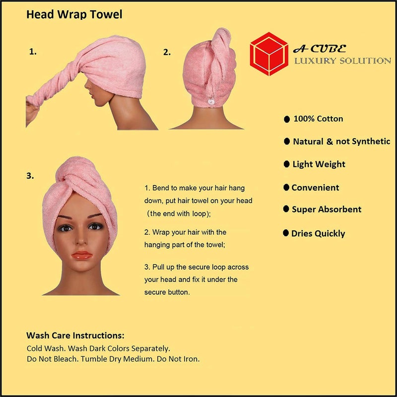 A CUBE LUXURY SOLUTIONS A CUBE LUXURY SOLUTIONS HairDrying Absorbent Microfiber Towel Dry Shower Caps Bathrobe Hat Magic Hair Wrap for Women Hair wrap Pink  - Image 4