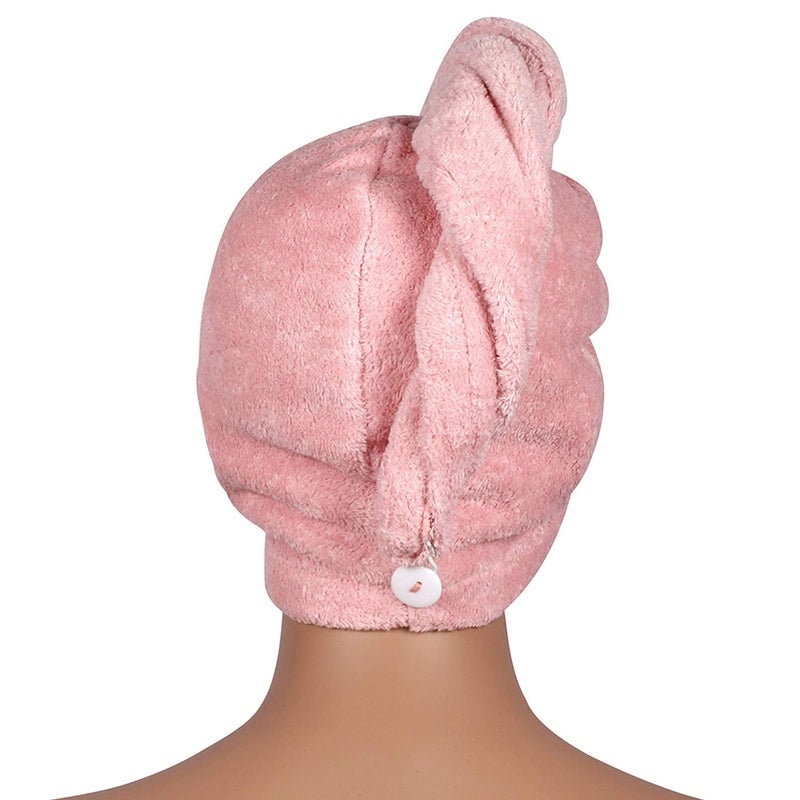 A CUBE LUXURY SOLUTIONS A CUBE LUXURY SOLUTIONS HairDrying Absorbent Microfiber Towel Dry Shower Caps Bathrobe Hat Magic Hair Wrap for Women Hair wrap Pink  - Image 3