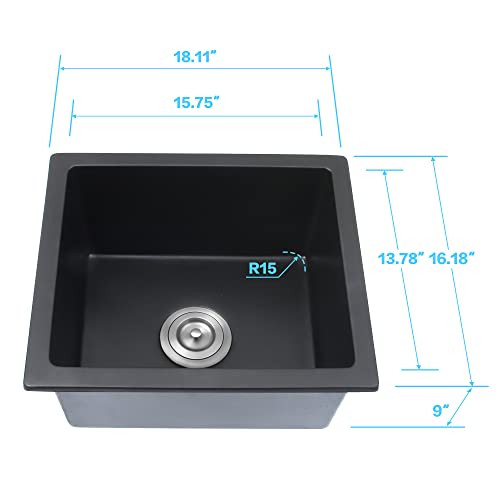 Lonsince Black Bar Sink Undermount,16 X 18 inch Small Composite Bar Sink,Granite Kitchen & Bar Sinks (Black, 16" X 18") - Image 2