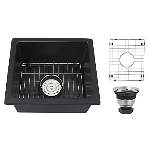 Lonsince Black Bar Sink Undermount,16 X 18 inch Small Composite Bar Sink,Granite Kitchen & Bar Sinks (Black, 16" X 18") - Image 1