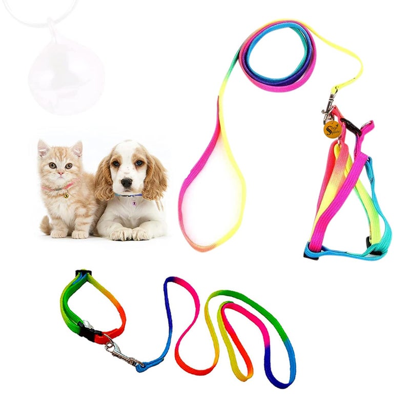 Sage Square Dog Colourfull Harness Leash Set Adjustable Heavy Duty No Pull Halter Harnesses for Small Breed Dogs Back Clip Anti-Twist Perfect for Walking (Multicoloured) - Image 4