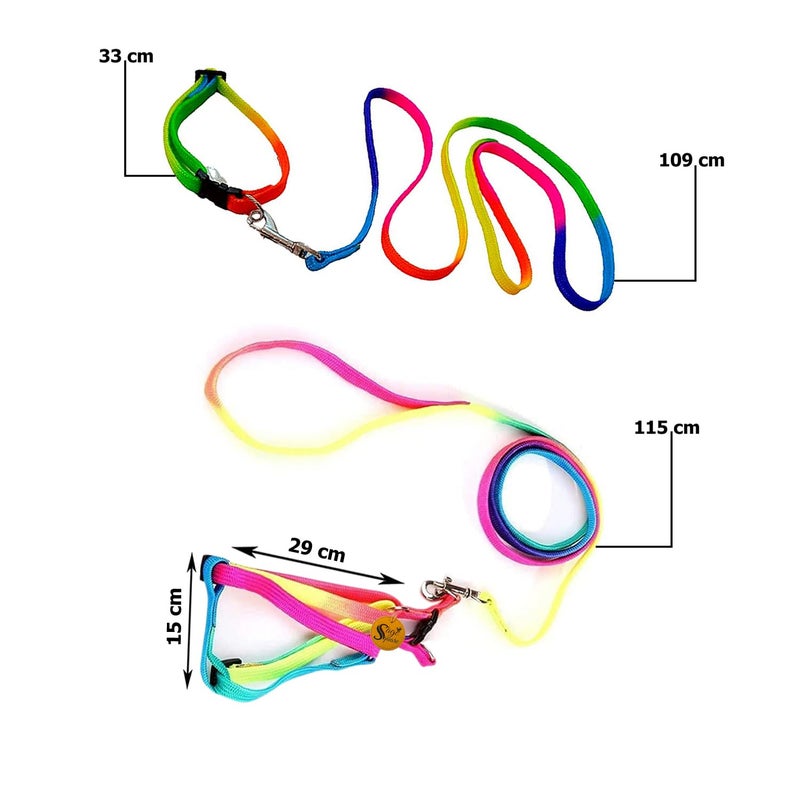 Sage Square Dog Colourfull Harness Leash Set Adjustable Heavy Duty No Pull Halter Harnesses for Small Breed Dogs Back Clip Anti-Twist Perfect for Walking (Multicoloured) - Image 3