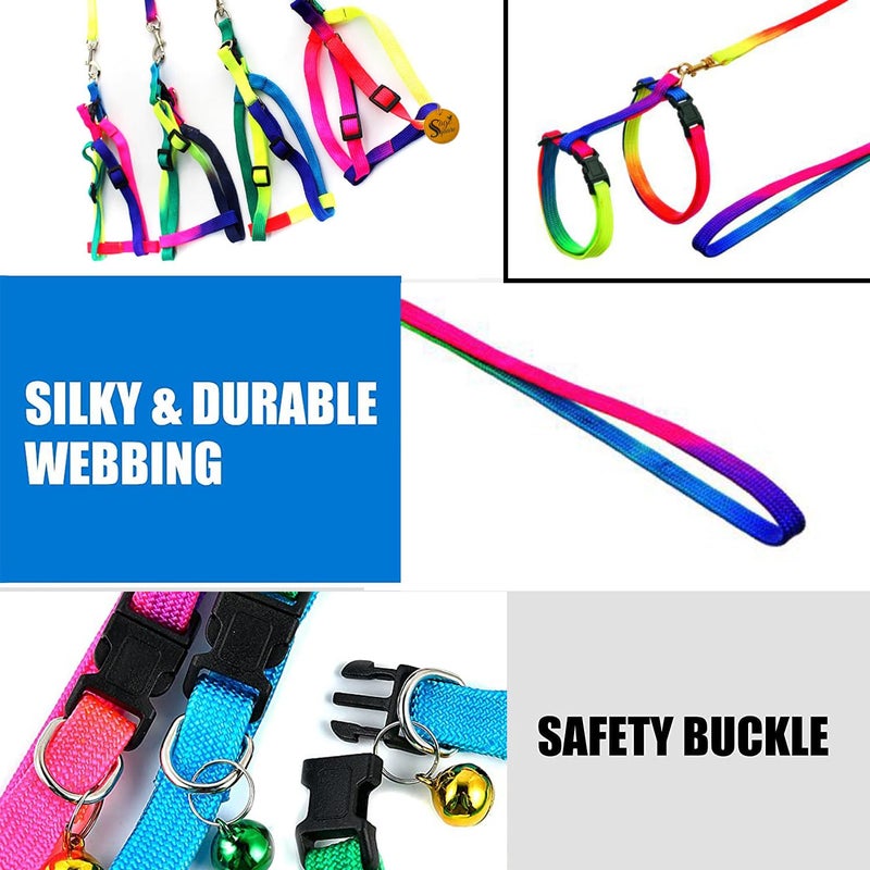 Sage Square Dog Colourfull Harness Leash Set Adjustable Heavy Duty No Pull Halter Harnesses for Small Breed Dogs Back Clip Anti-Twist Perfect for Walking (Multicoloured) - Image 5