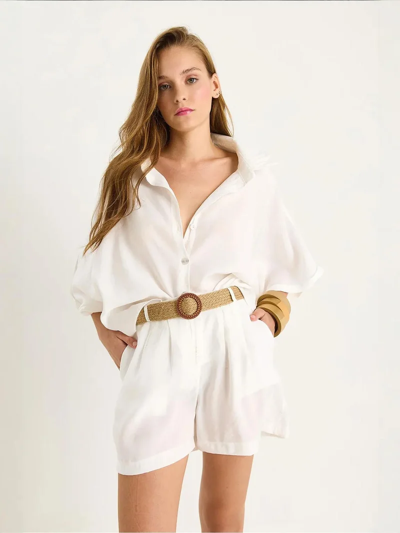 Bianco Lucci White LUCCI High Waist Buttoned Two-Piece Coord Set for Women | Best Price UAE