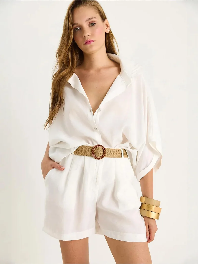 Bianco Lucci White LUCCI High Waist Buttoned Two-Piece Coord Set for Women | Best Price UAE