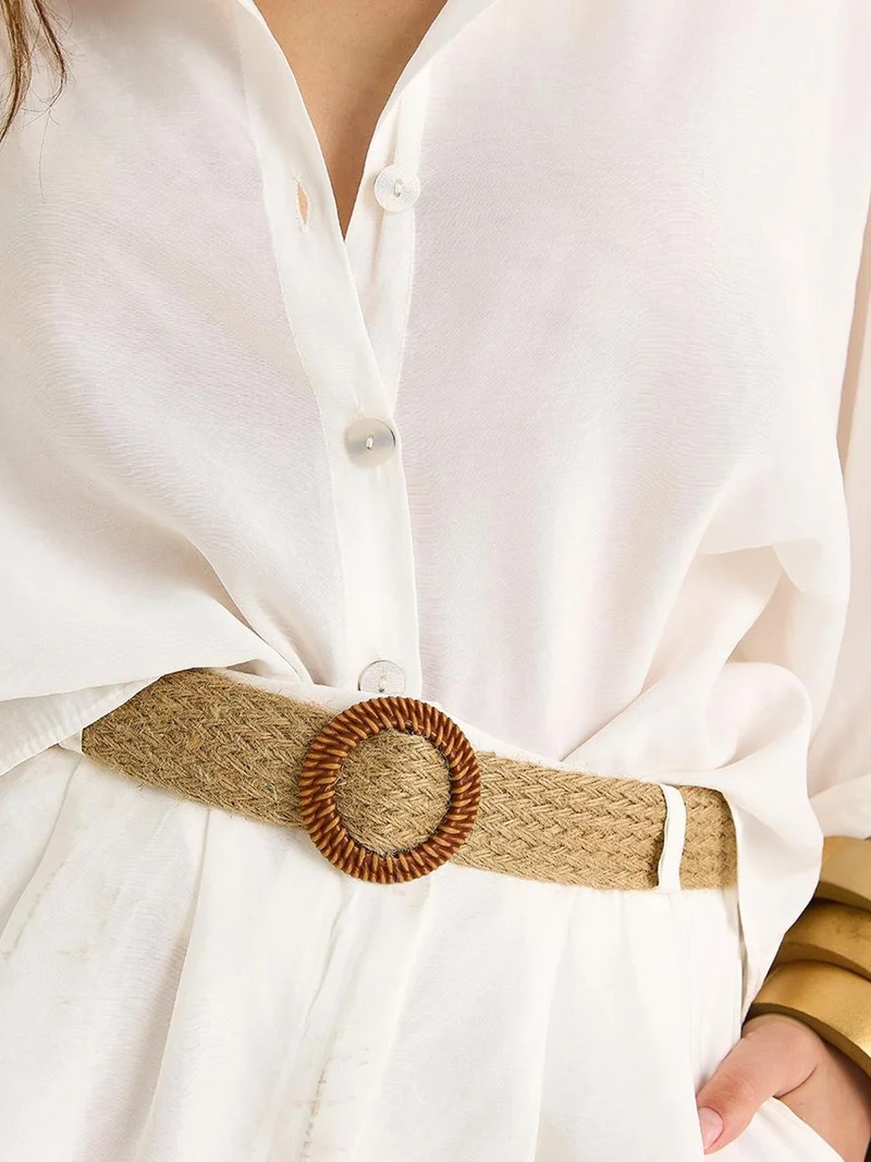 Bianco Lucci White LUCCI High Waist Buttoned Two-Piece Coord Set for Women | Best Price UAE