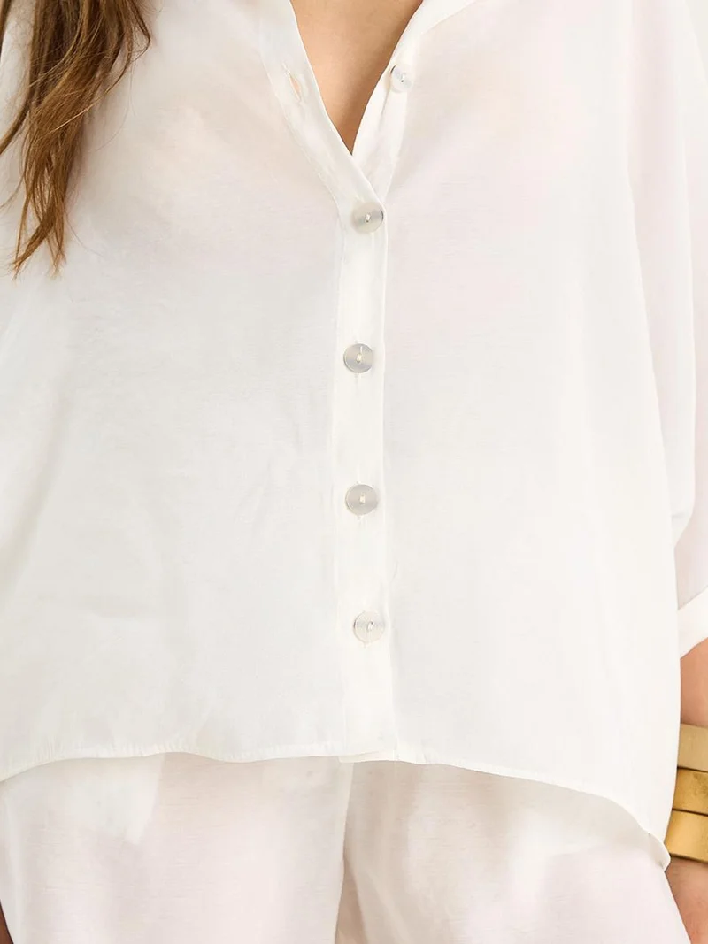 Bianco Lucci White LUCCI High Waist Buttoned Two-Piece Coord Set for Women | Best Price UAE