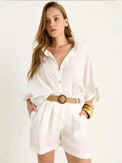 Bianco Lucci LUCCI High Waist Buttoned Two-Piece Coord Set