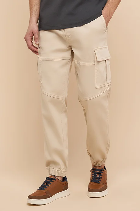 R&b Solid Cargo Jeans with Button Closure