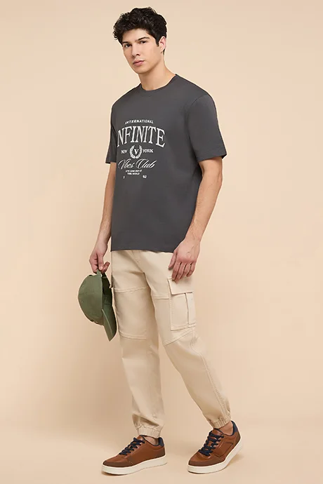 R&b Solid Cargo Jeans with Button Closure