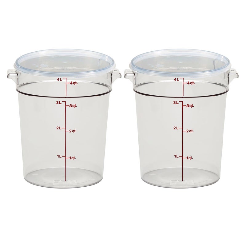 Cambro Food Storage Container with Lid (2 Pack) - Round Series - 4 QT (Quart) - Commercial Grade for Food Prep (Clear) - Image 1