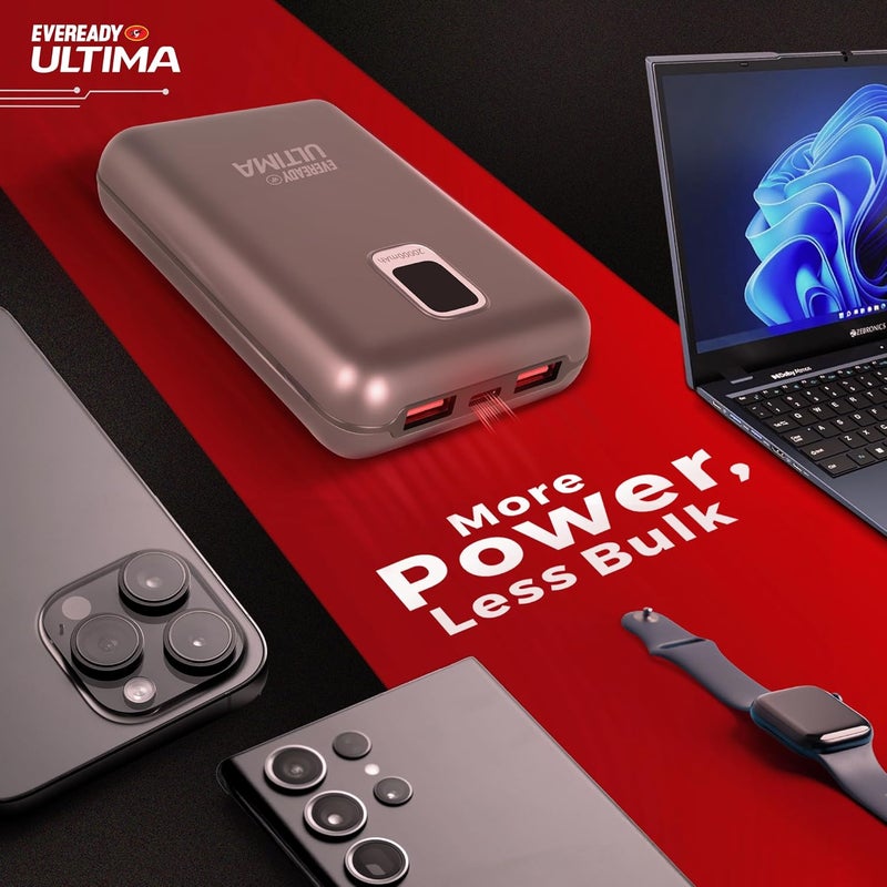 Eveready Ultima Power Bank PB 21, 20,000mAh, 22.5W Fast Charging, Dual Output, USB-C & USB-A, Overcharging Protection, Compatible with iPhone, Android & Qi Devices, Includes Cable & Warranty, Grey - Image 4