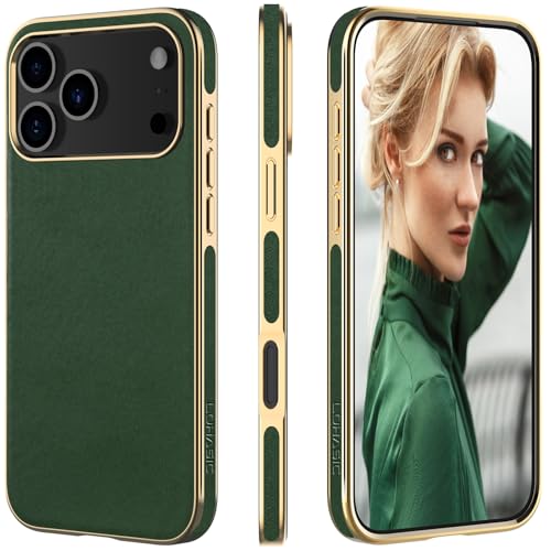 LOHASIC for iPhone 17 Pro Case Leather Slim Luxury iPhone 17 Pro Vegan Leather Case Soft Thin Designer Aesthetic Business Cover for Women Grils Green - Image 1