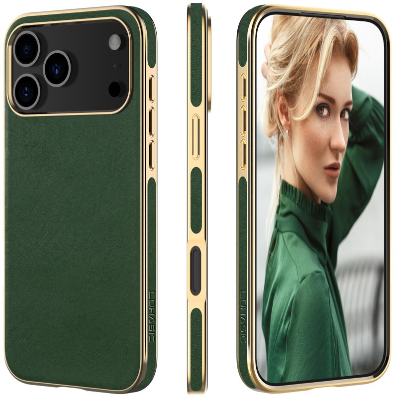 LOHASIC for iPhone 17 Pro Case Leather Slim Luxury iPhone 17 Pro Vegan Leather Case Soft Thin Designer Aesthetic Business Cover for Women Grils Green - Image 3