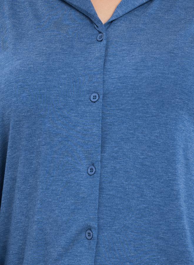 Styli Plus Melange Shirt and Wide Leg Pyjama Set - Image 4