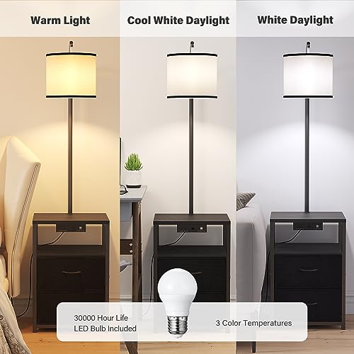 SUNMORY Floor Lamp with Table & 2 Drawers, Lamp with USB Port and Outlet, Lamps for Nightstand with 3 Color Temperature Led Bulb Included, Floor Lamps for Living Room, Bedroom and Home Office, Black - Image 5