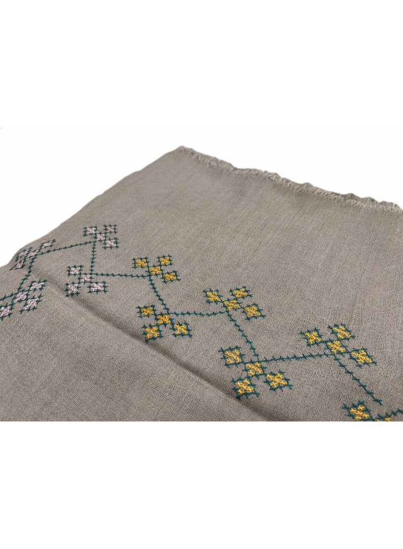 Hand-Embroidered Wool Scarf for Women – Kashmiri Style Floral Design, Thread Work & Tassel Edges, Premium Winter Scarf for Elegant Outfits - Image 4