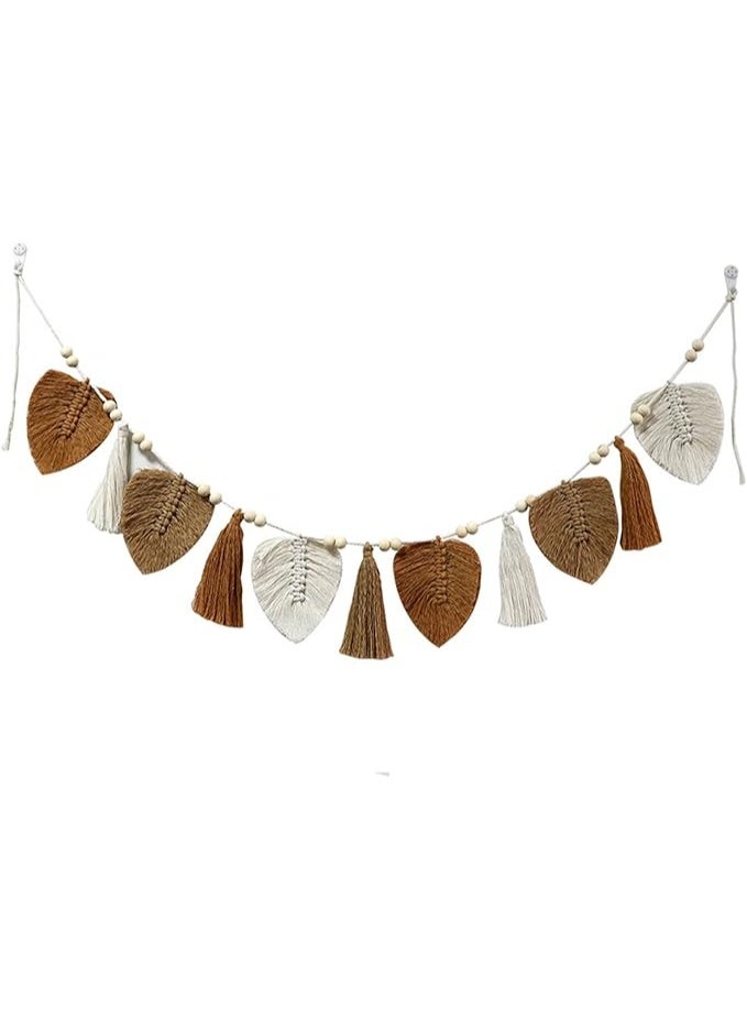 انتيكيانو زينة من خيوط المكرمية بنمط بوهيمي للتعليق على الحائط بتصميم أوراق شجر من نسيج محبوك وأنيق، إكليل بشراشيب لغرفة النوم وغرفة المعيشة وغرفة الأطفال - Image 3