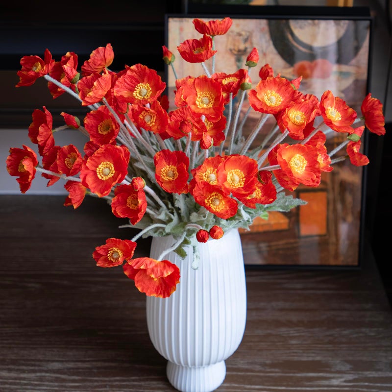 DUYONE Artificial Flowers 6 Stems Poppy Silk Bouquet,for Wedding, Home, Party Decoration,Table Centerpiece Arrangement(Dark Orange) - Image 4